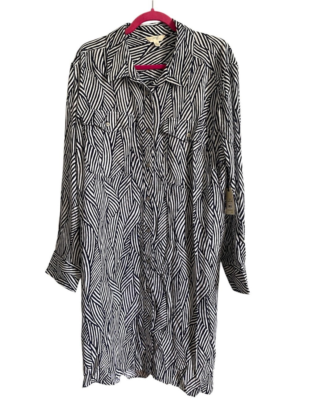 Terra & Sky Navy White Wave Print Button Up Mini Dress Plus Size 2X 20W-22W NWT